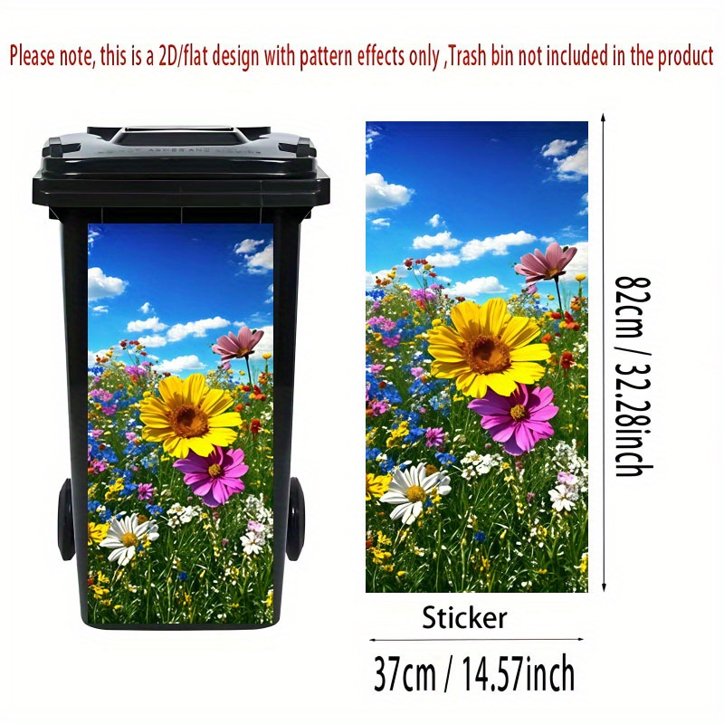 Image of 2d Flat Printing 1pc Trash Can Sticker 37×82cm Vibrant Floral And Nature- Self-adhesive Wallpaper Decoration Suitable For Trash Cans, Walls, Home Decor, 2d Flat