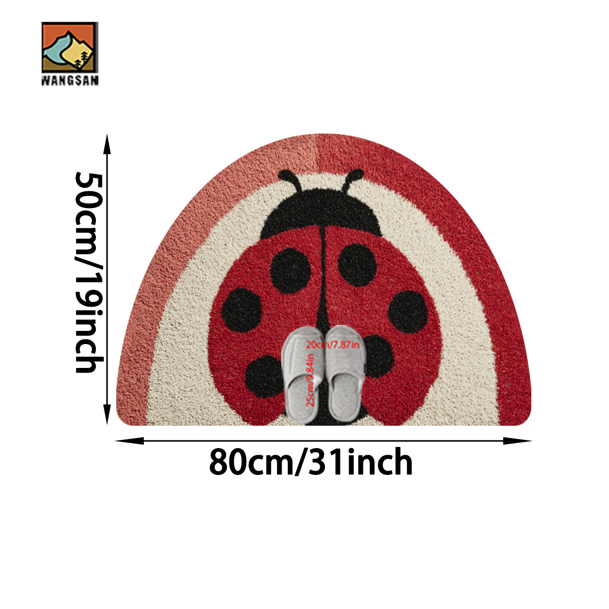TEMU 1pc 1pcs Ladybug Soft Flannel Semi-circular Door Mat Suitable For Kitchen, Bathroom, Bedroom - Cute Ladybug Pattern, Machine Washable, Ideal For