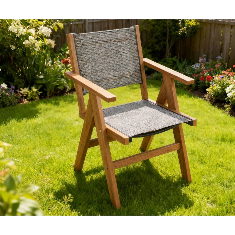 Teak-Colored Lounge Chair Ideal for Year-Round Use: This Outdoor Lounge Chair Is Constructed from Durable HIPS Material And Features 304 Stainless Steel Additions