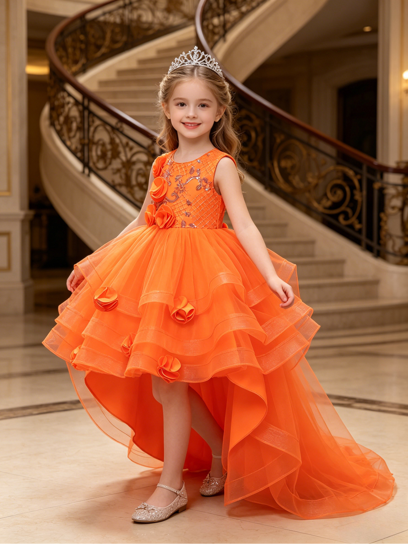 strapless open back dress Neon Orange Girl Dress Laise: Baby to 10 Years Old 8 US Numeric