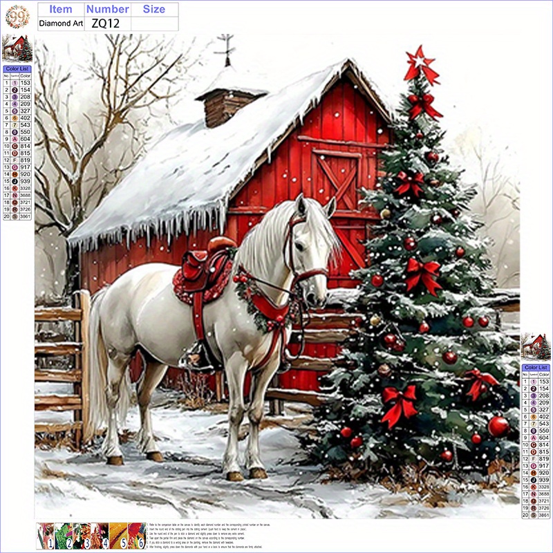 TEMU New Arrival For Fall! Winter Christmas White Horse, Country Red Barn Snow Scene - 5d Diamond Painting Kit, In Multiple Sizes, Beginner-friendly,