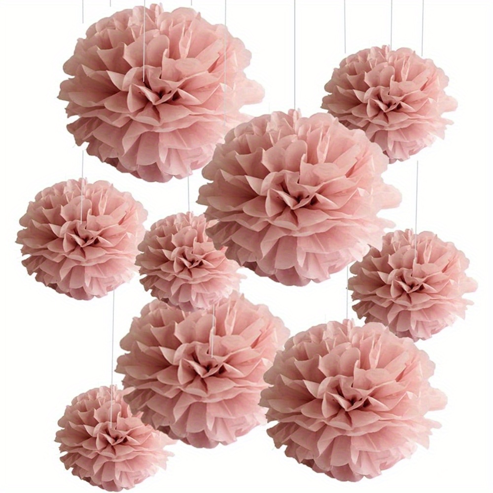 Image of 14pcs Pink Paper Flower Balls - Fluffy Hanging Decorations For Weddings, Bridal Showers, Birthdays, Valentine&;s Day And New Year Celebrations, For Christmas, Halloween