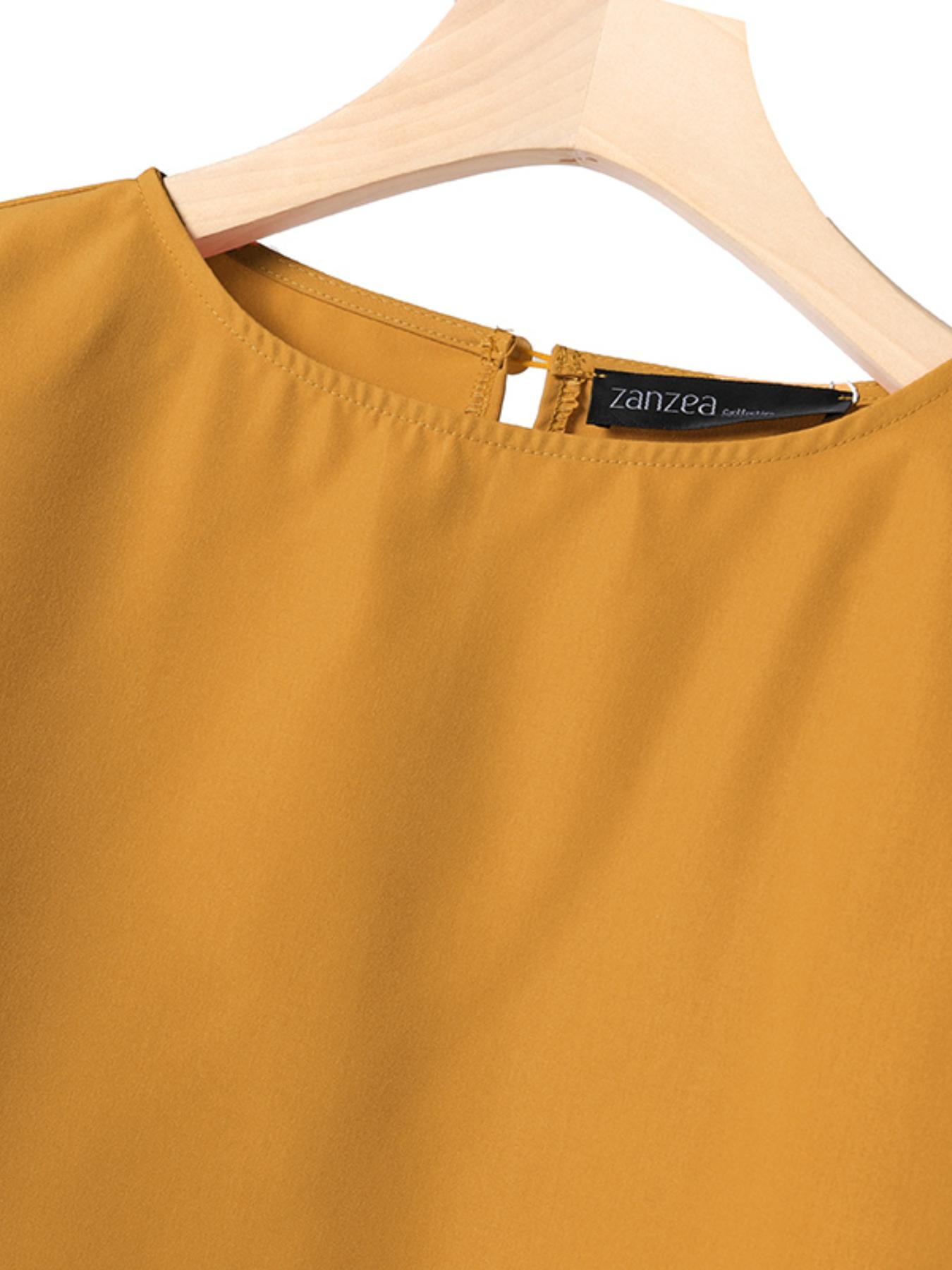 2pcs women sets oversized 3 4 sleeve blouse round neck baggy   and pants wide leg long trousers suits lightweight solid simple casual loose outfit plus size details 10