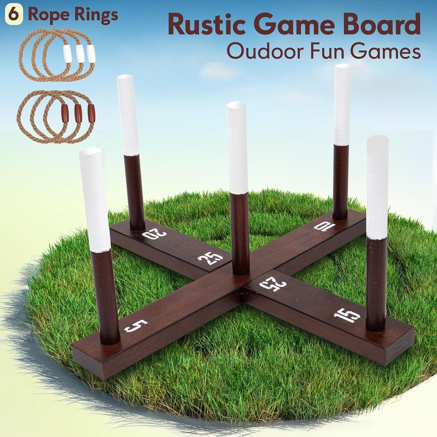 Ring Toss Set with Wide Grip Base and Rope Rings