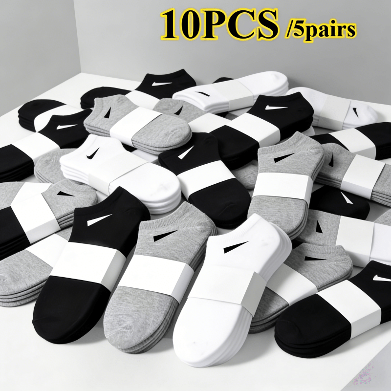 Image of 10pcs/5 Pairs Of Unisex Casual Sports Short Socks, Breathable And Comfortable, Sweat-proof And Odor-resistant Ankle Socks, Suitable For , Featuring A For A Comfortable Experience. Casual Socks Ou