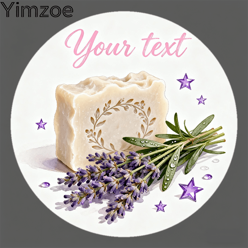 TEMU Yimzoe Customizable Lavender & Rosemary Soap Stickers - Personalized Suitable For Packaging, Round Botanical Labels With Lavender & Rosemary