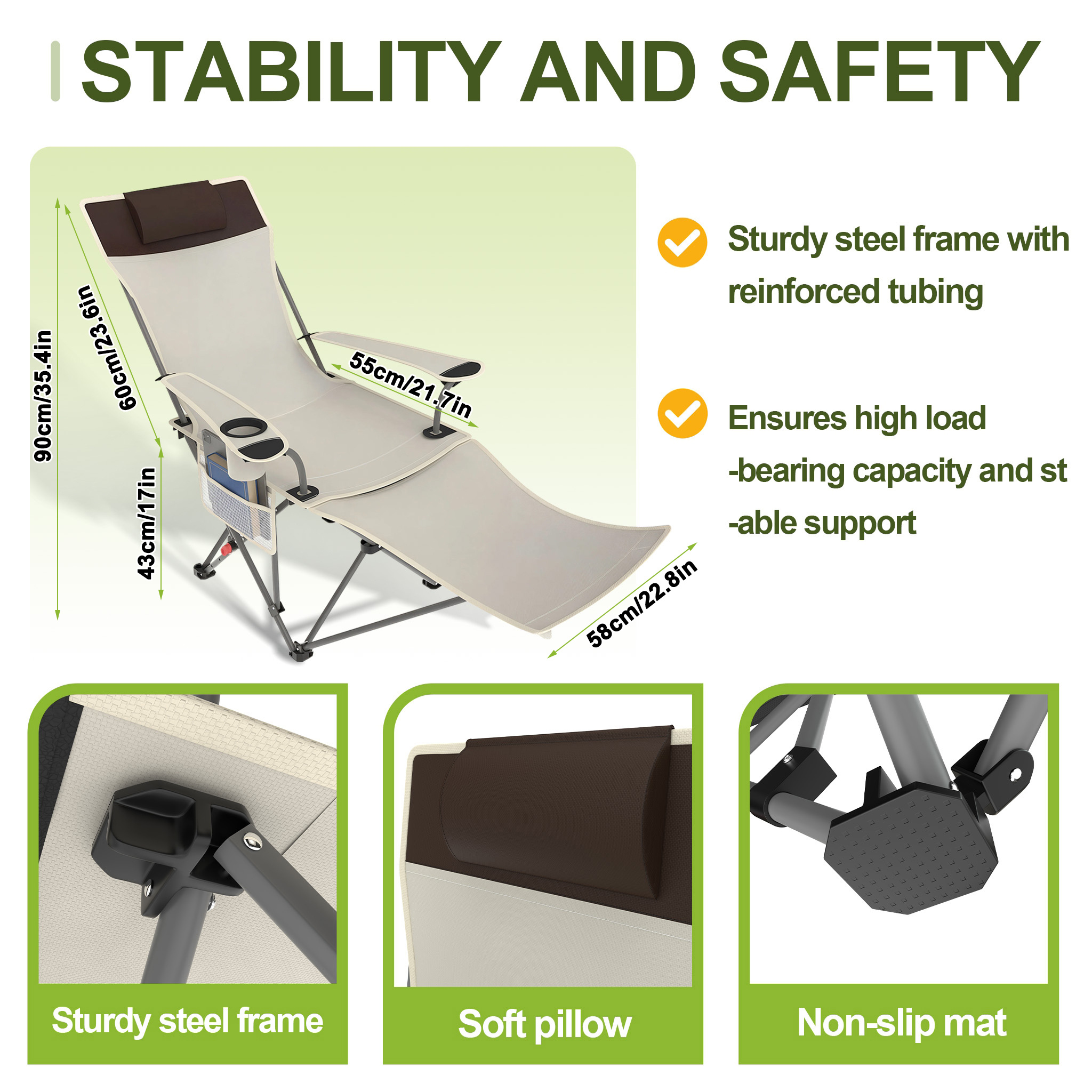 Image of Adjustable Sun Lounger Camping Chair, Folding Chair Relaxation Lounger Portable Outdoor Chair With Armrests For Camping And Garden