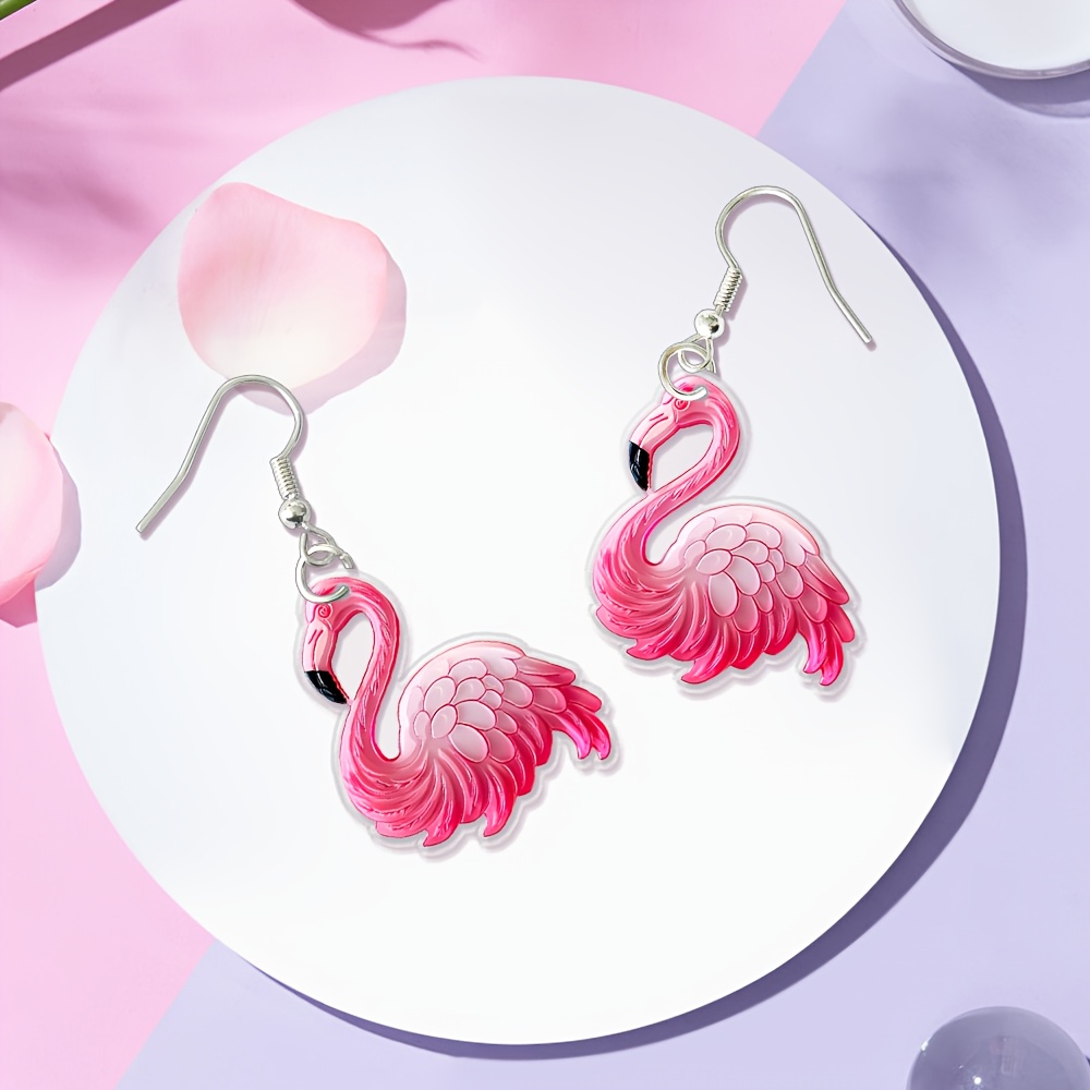 2d Flat, 2d Flat Surface, 1 Pair Of And Cute Flamingo Acrylic Earrings, Simple And , Hypoallergenic Ear Hooks, Daily Party Jewelry, Valentine's Day Gift, Birthday Anniversary Gift, 2d Flat