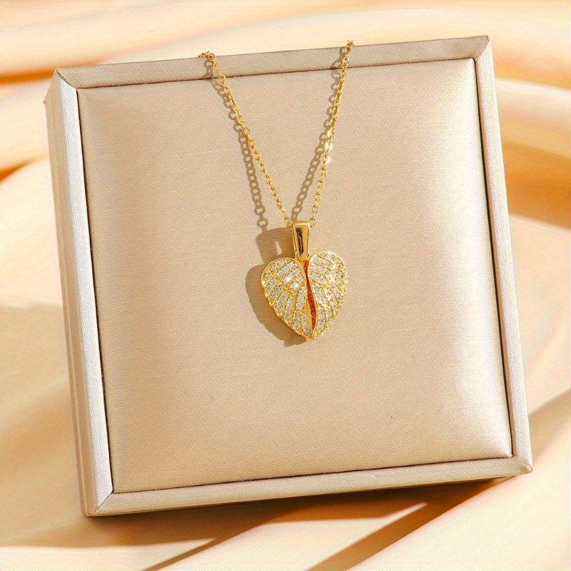 Image of Wing Pendant Necklace For Women Stainless Steel Synthetic Zirconia Chain Jewelry Elegant Gift For Her 2025