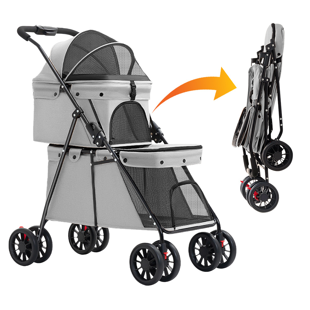 Double-layer Dog & Stroller With Spacious Upper & Lower Levels, -terrain Wheels, Breathable Oxford Fabric Carrier Suitable For Puppies, Kittens, Small Dogs