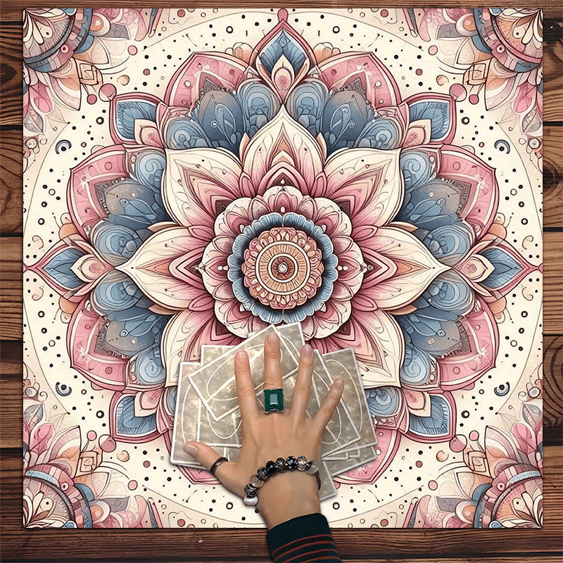 TEMU 1pc Of Colorful Mandala Card Tablecloth, Featuring A Mystical Floral Astrology Design, Made Of High-quality Polyester Altar Cloth Suitable