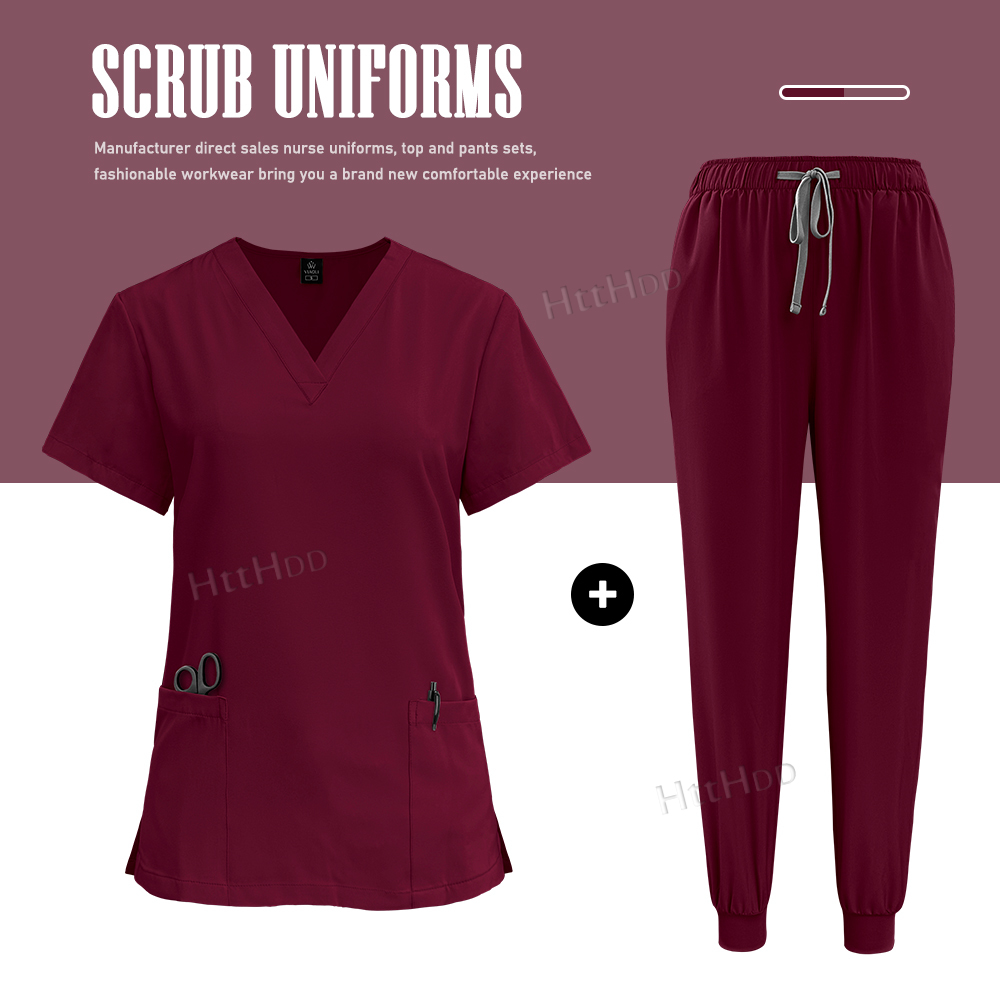 TEMU 2pcs Set Scrubs Uniforms Sets Nurse Grey Scrubs Uniform Top For Men Working Scrubs Unisex Nursing Uniforms Woman