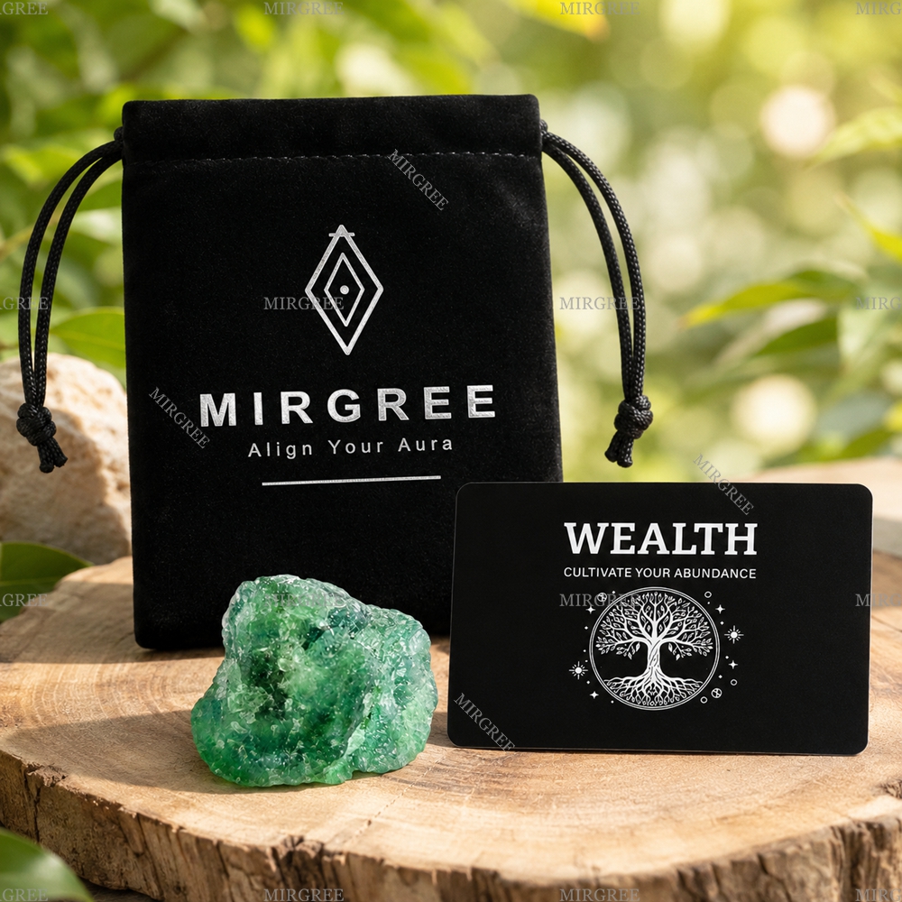 Image of Mirgree Natural Prehnite Rough Alignment Stone Desktop Decor Complete Storage Pouch Set, Women's Birthday Holiday Gift