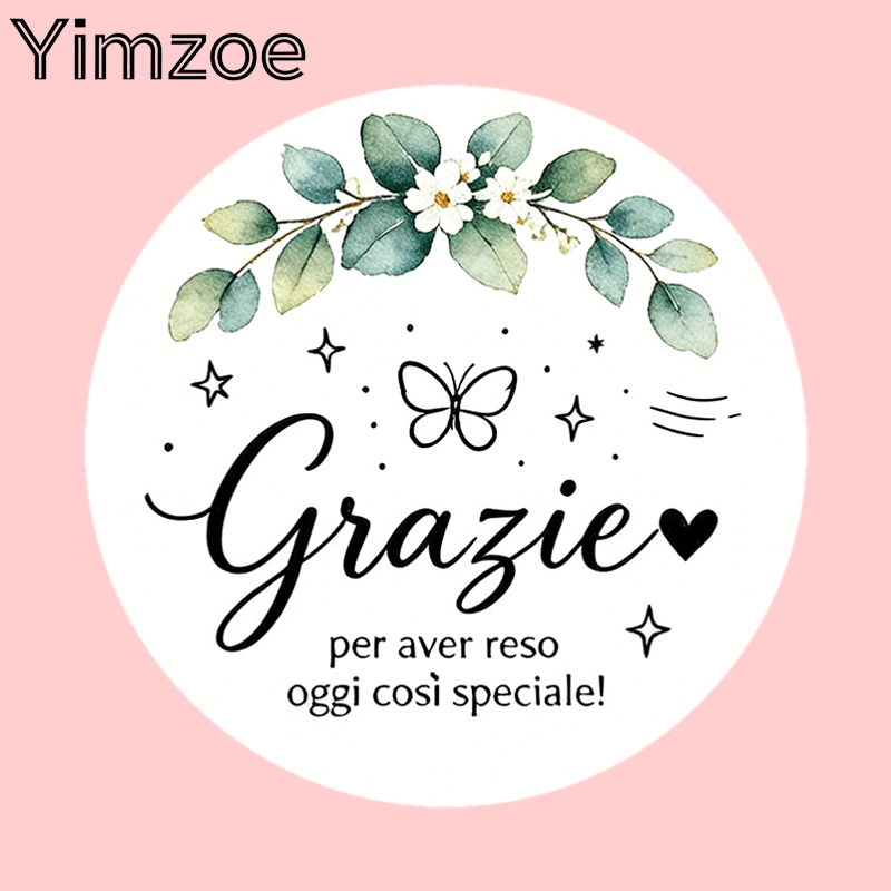 TEMU Adesivi rotondi a tema "Grazie" Yimzoe - con testo "Grazie per aver reso oggi cos穫 !", design con disegno a linea di eucalipto e ad , per