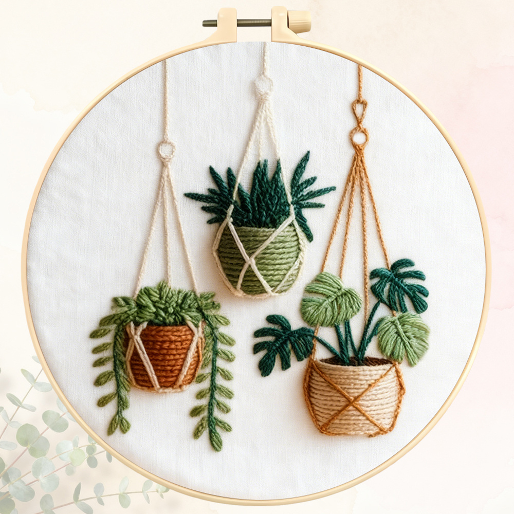 TEMU Embroidery Kit Plant Diy Cross Stitch Kits Leaf Printed Canvas Starter Kit For Beginners Cloth Needles Instructions Handmade Gift