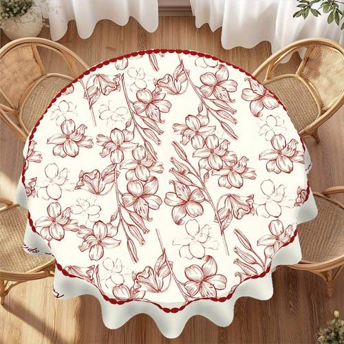 item picture 1pc floral print tablecloth 62 3 elegant red white 100 polyester machine made kitchen dining room small parties picnics picnic table cover floral tablecloth polyester fabric round table decor