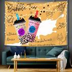 1pc bubble tea canvas print wall art vibrant new arrival design with cute cats hearts horizontal beige fabric poster for room bedroom office decor no installation required decor fun aesthetic soft texture gift party backdrop interior designers
