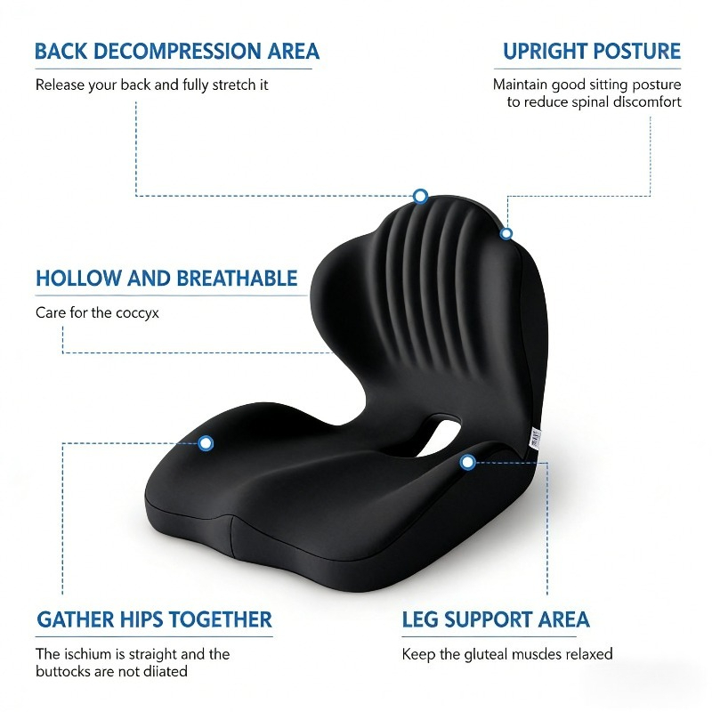 Ergonomic Memory Foam Seat Cushion with Lumbar and Back Support, Office Chair Cushion, Stool Cushion, Car Seat Cushion, Relieves Back Pain, Reduces Pressure, Perfect Gift for Parents and Friends