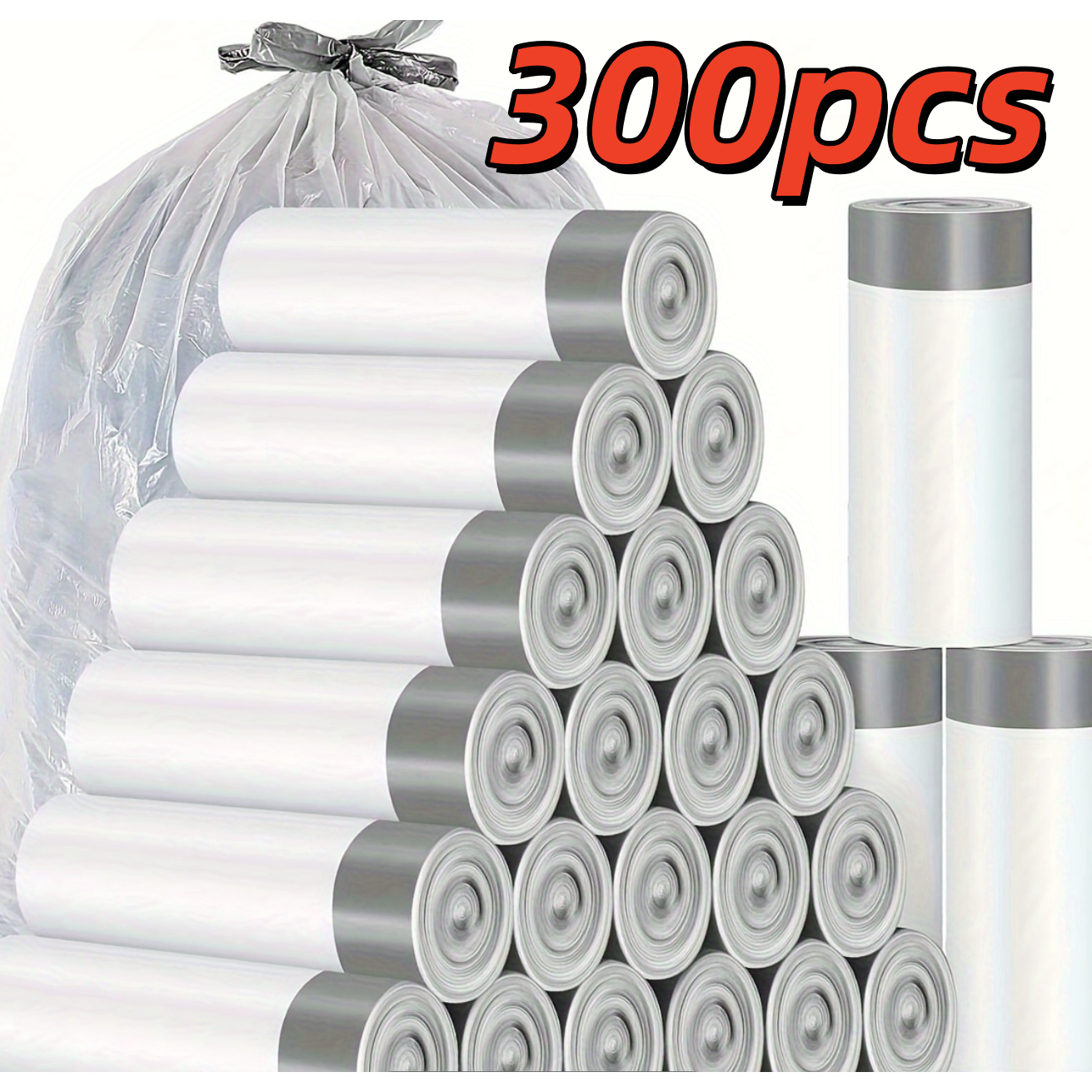 TEMU 300 Thick And Enlarged Heavy-duty Garbage Bags With Drawstring Sealing, Compatible With 15.14l Trash Cans, Heavy-duty Plastic Bags For Kitchen And Bathroom Use