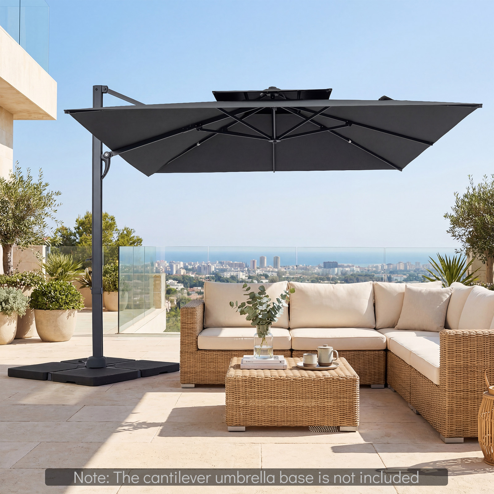 large heavy duty 10  offset patio umbrella with 360 rotating canopy cross base air   sturdy ribs offset suitable for   deck outdoor sun shade fabric