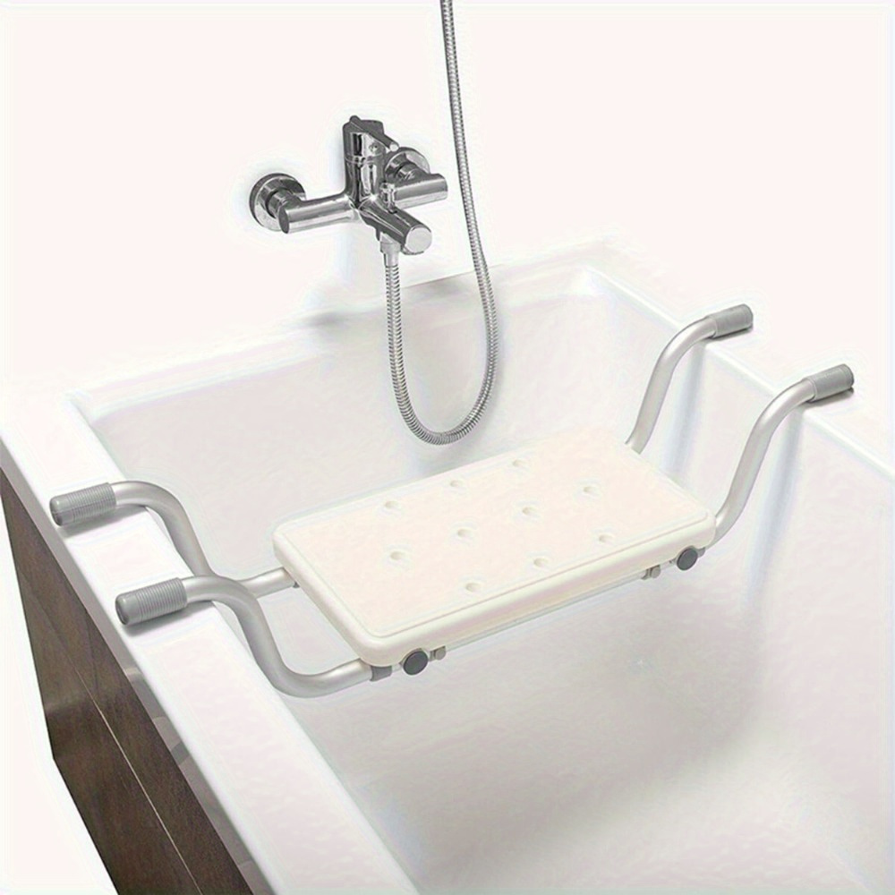 TEMU Bathroom Shower Chair | 3 Adjustable Widths, White Aluminum Alloy, Pvc Hanging , 30.71-34 Inches, Bathtub Shower Seat, Bathtub Shower Stool,