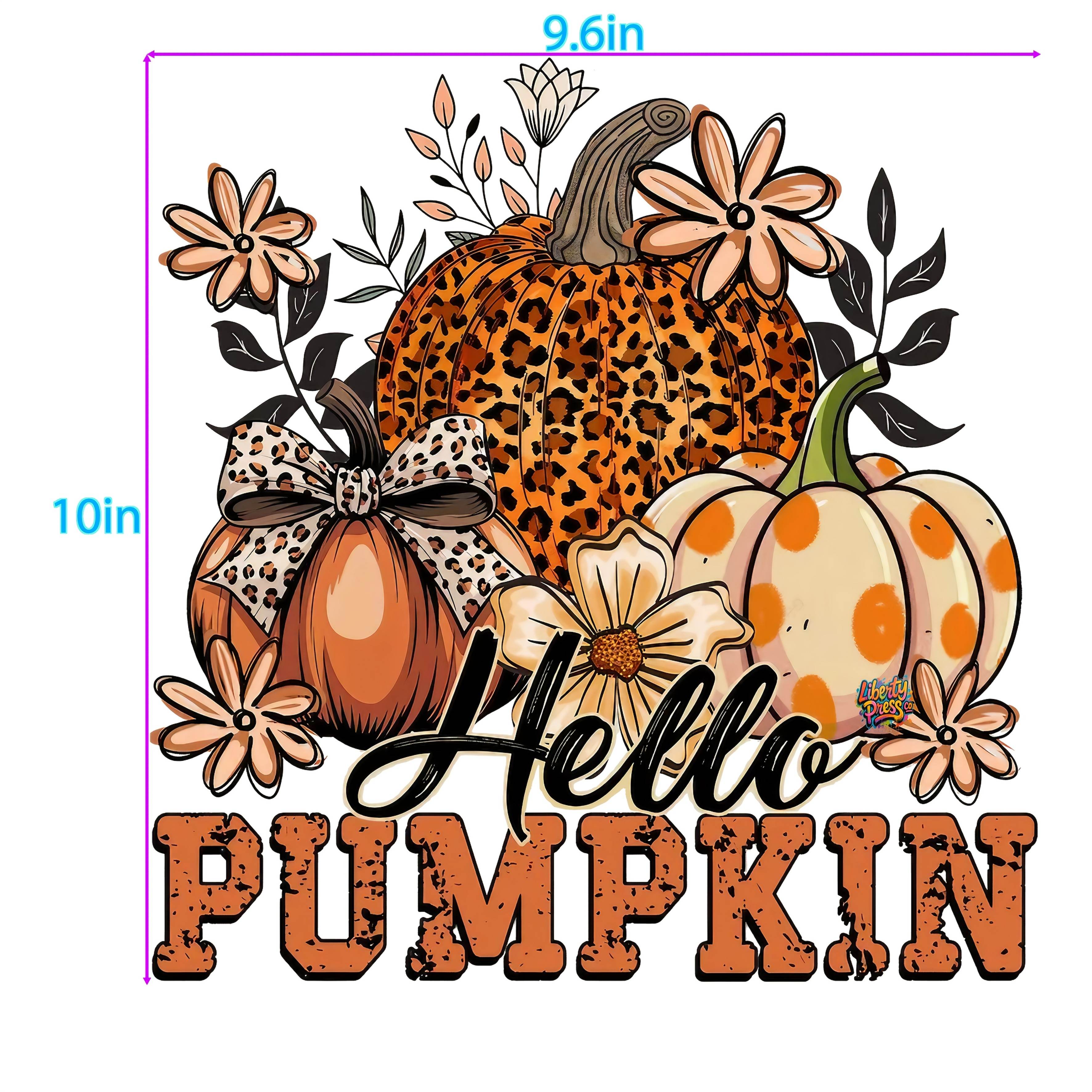 TEMU Pumpkin Dtf Heat Transfer Stickers - Leopard Print And Polka Dot Pumpkins With Autumn Flowers, 7/8.5/10cm Washable Patches For Shirts, Hoodies,