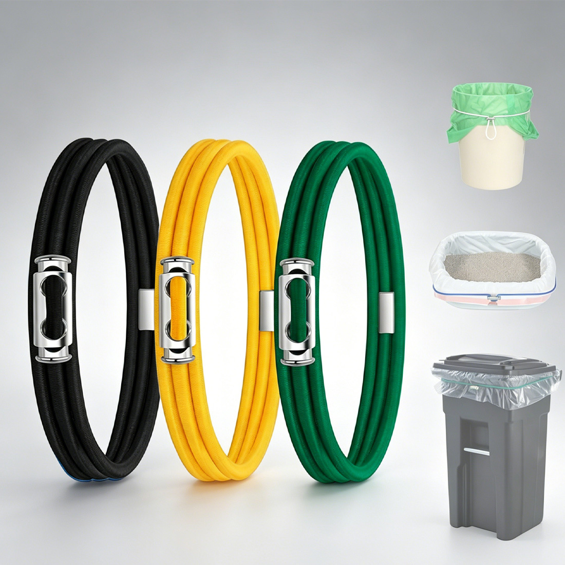 TEMU 3pcs Trash Can Rubber Bands, Adjustable Heavy Duty Rubber Bands For Trash Cans, Outdoor Bungee Cord Lid Lock For 13-130 Gallon Waste Bins,