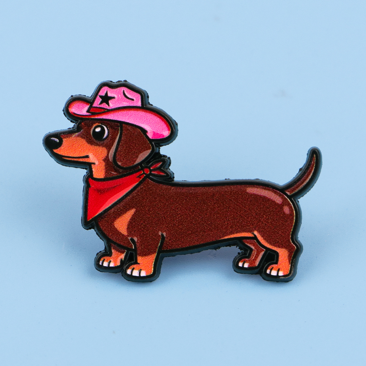 Pink Cowboy Hat Dachshund Pin with Silicone Back Buckle
