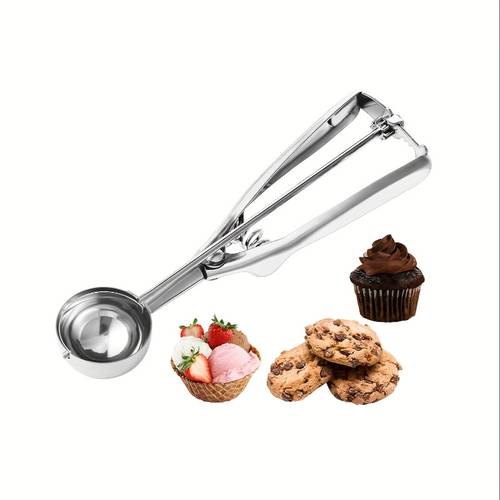 food grade stainless steel scoop sturdy easy to clean trigger release for shaping portioning ideal for home baking desserts cupcakes ice cream muffins meatballs melon balls