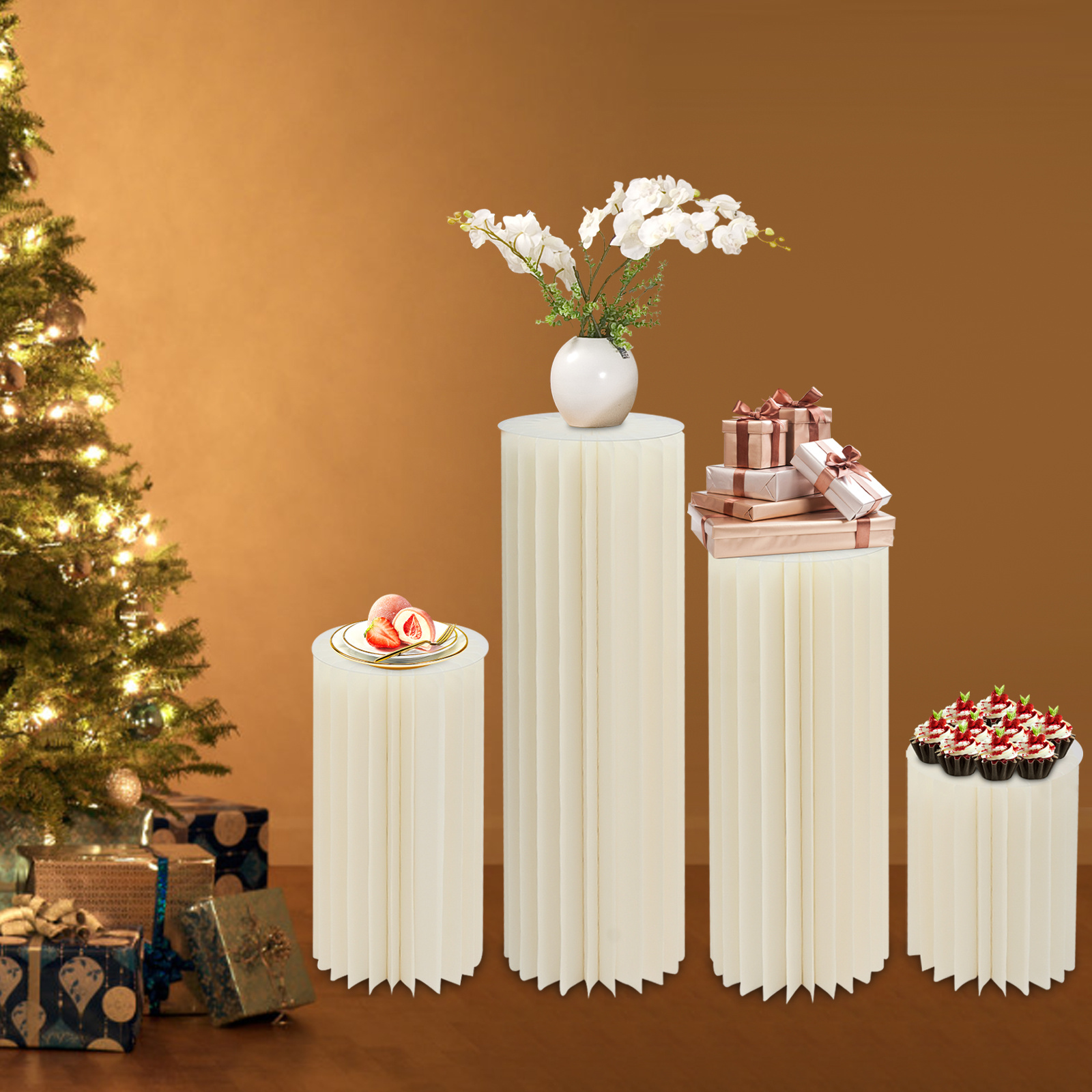 TEMU Juego de 4 columnas de flores de cartón para , soportes decorativos plegables , ideales para arreglos florales en , compromisos y celebraciones
