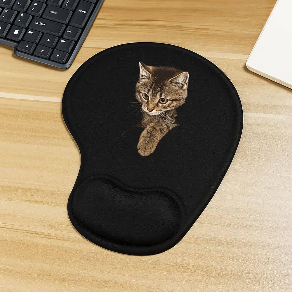 TEMU Adorable 3d Gray Cat Mouse Pad Featuring A Wrist Support - Perfect For Office Supplies And Desk Additions For Women, Gaming Setups, Home Office