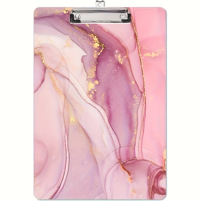TEMU 1 Modische A4 Pink Marmor Acryl Dekorative Notizblock | Dünner Metallclip, Aktenordner, Letter Size, Ideal für Büro, Lehrer, Krankenschwestern,