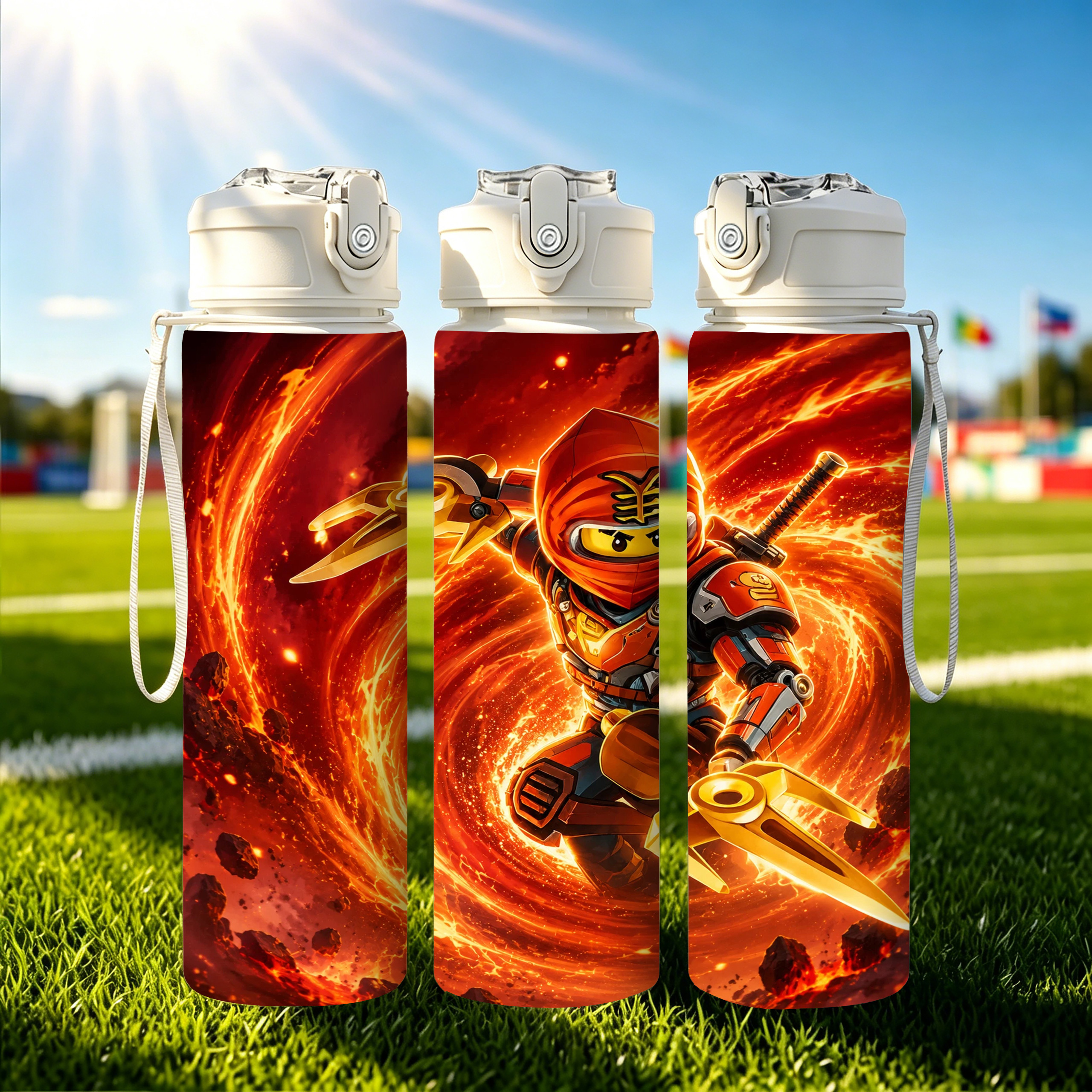 TEMU Bouteille d' en plastique 1 pièce 750ml/26oz, motif imprimé style anime et dynamique Vortex de Flamme, design imprimé , étanche avec couvercle