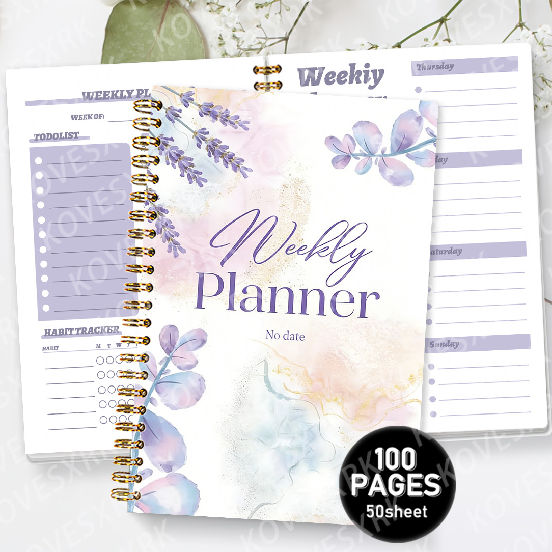TEMU Agenda Hebdomadaire A5 avec Pages Intérieures Non Datées, Carnet à Spirale en Métal de 100 Pages pour une Efficace. Inclut Emploi du Temps ,