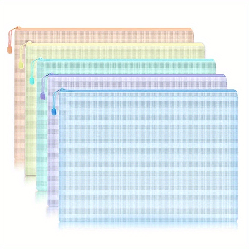 5pcs Mesh Zipper Pouch A4 Document Bag File Folders For School Office Supplies Pencil Case Storage Bags