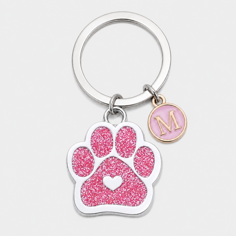 TEMU 1pc Custom Personalized Glitter Paw Print Style Pet Id Tag - Free Engraving Of Personalized Pet Name, With Mini Initial Pendant Creative Dog Paw