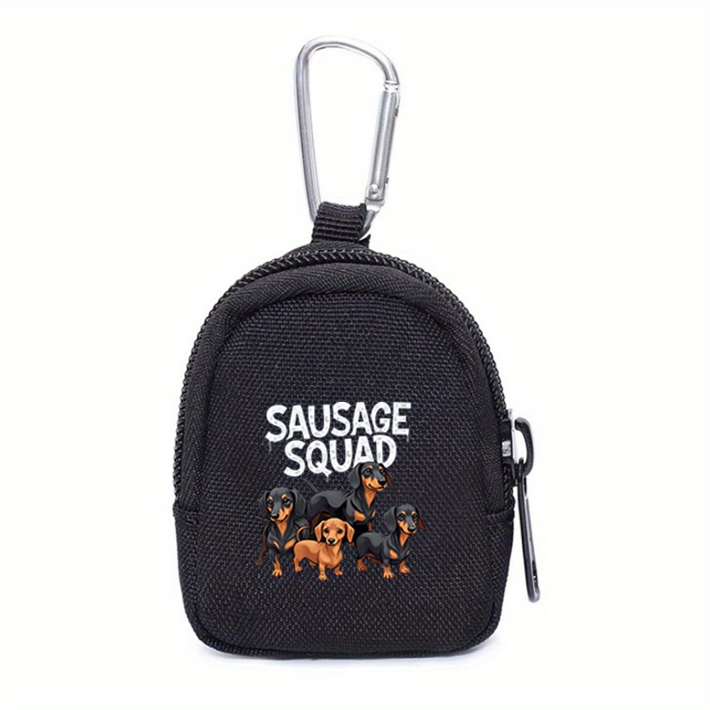 TEMU 1pc Dachshund Dog Breed Zipper Coin Pouch With Keychain - Black Oxford Fabric Wallet Organizer, Secure Zipper Closure, , Ideal For Sports &