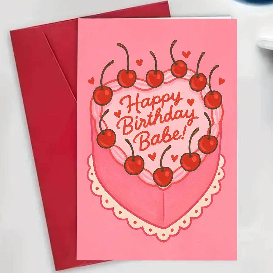 TEMU 1pc Romantic Happy Birthday Card, Featuring Cute Cherry Cake Design, Suitable For Boyfriend Girlfriend Anniversary Or Special Celebration Gift,