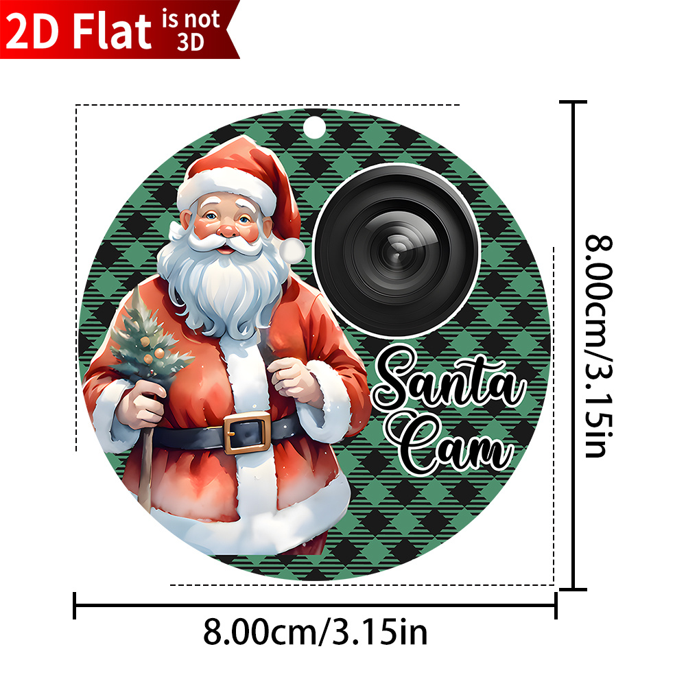 TEMU 2d Flat - 1pc Of Christmas Decorative Hanging Ornament Featuring A Santa Cam, Perfect For Tree Decoration And , Designed As A Round Acrylic