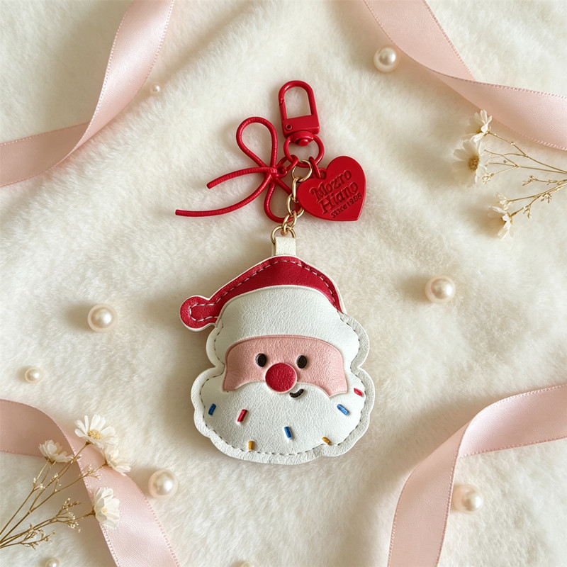 TEMU Christmas Tree Santa Pu Keychain, Cute Cartoon Christmas Element Bag Charm, Decorative Pendant With Red Bow And Heart Tag, Women's Key Chain,