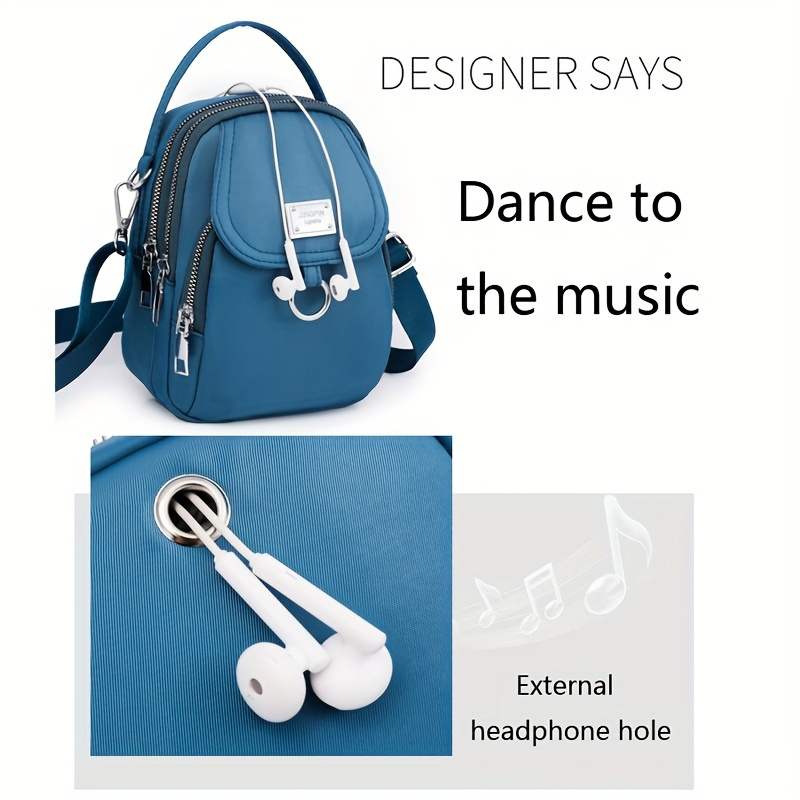 lightweight nylon womens messenger bag casual mini handbag with multi zipper compartments detachable adjustable shoulder strap front pocket   in lavender black dark purple grey brown sapphire blue small crossbody bag versatile travel purse secure zipper closure details 6