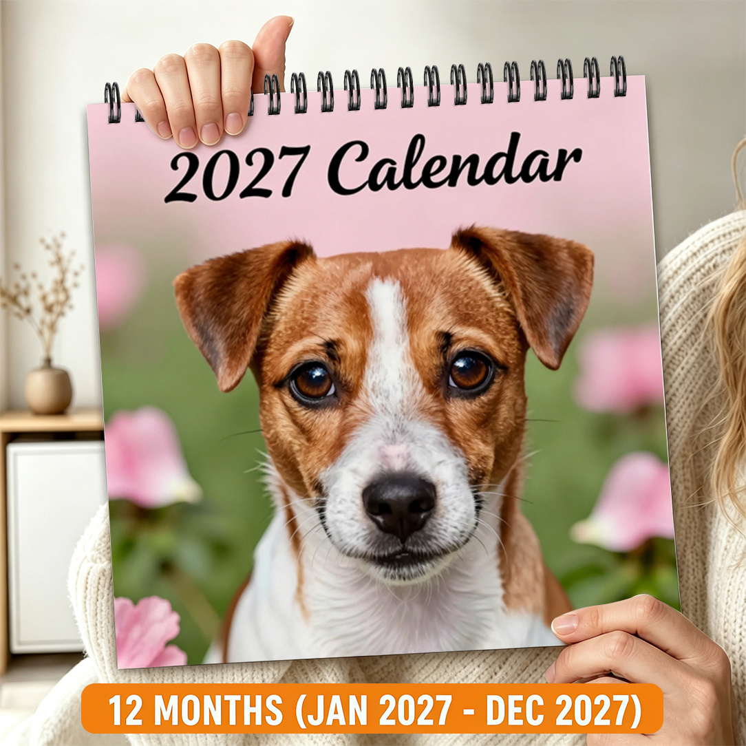 TEMU 2027 Terrier Calendar With Monthly Planner - Large Writeable Grid, Double-loop Spiral Bound, Decoration And Terrier Photo, Suitable For Office
