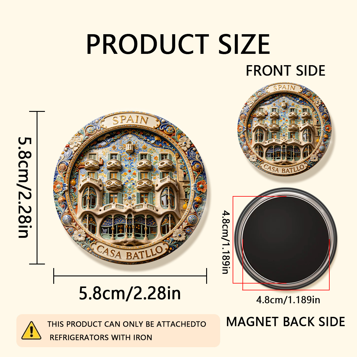 TEMU 1pc 2d Flat Spain Casa Durable Round Fridge Magnet, Suitable For Photos, Postcards, Etc. To , As A Kitchen Decoration., 2d Flat