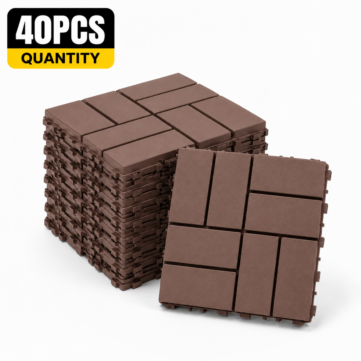 Image of Brown Interlocking Greenhouse Floor Tiles, 30 X 30cm Plastic Garden Flooring Tiles With Raised Drainage Base, Non-slip Outdoor Tiles For Greenhouse, Patio & Shed