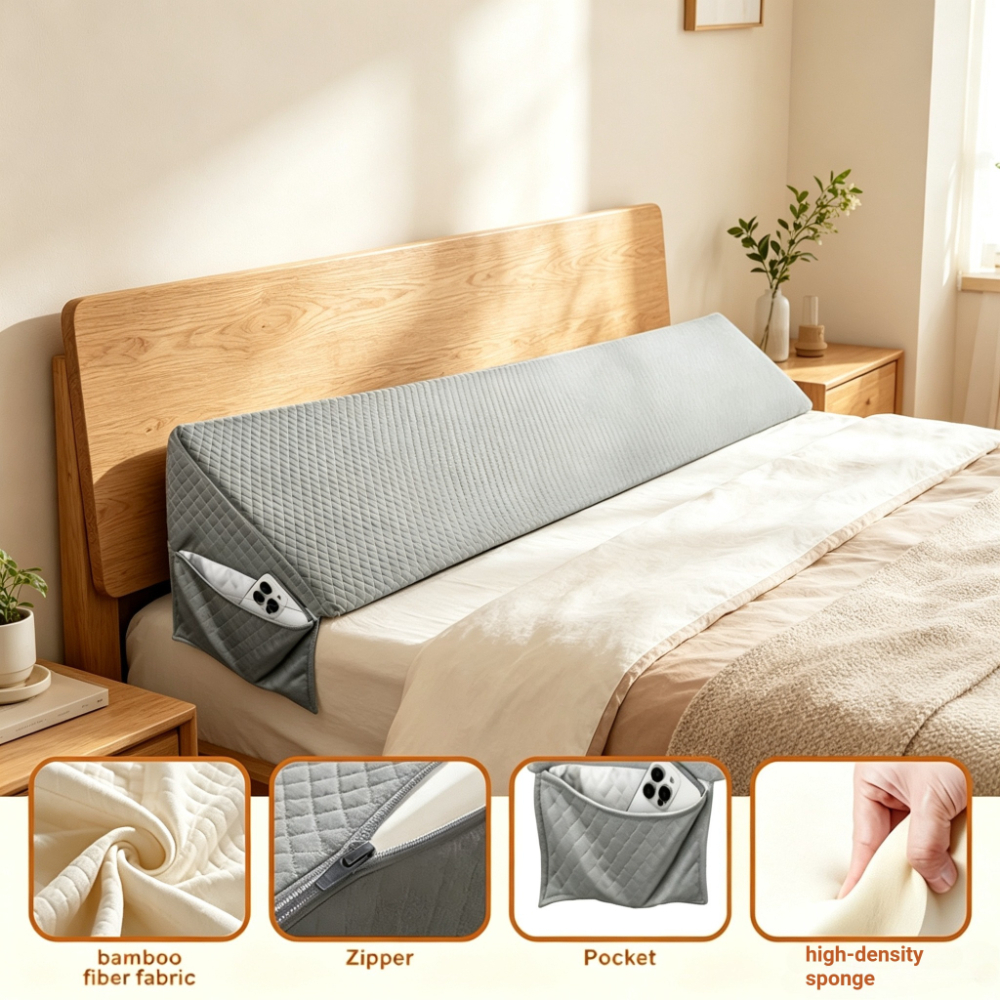 Image of Bed Wedge Pillow - Cushion With Removable Cover, For Between Bed Frame And Headboard, Spinal Support, Mattress Filler, Bedside Sleep Aid, Reading Pillow