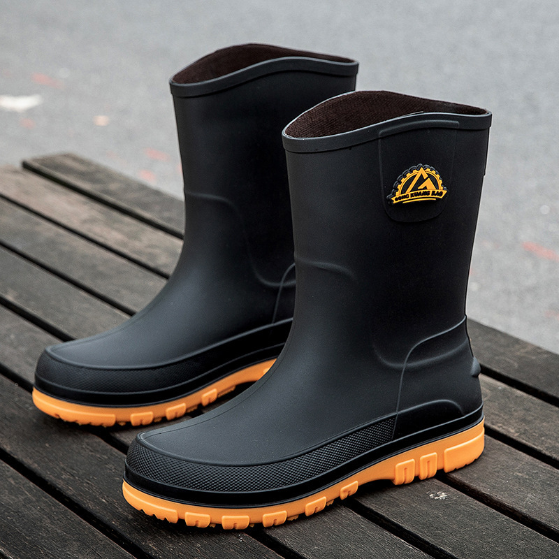 TEMU Fashionable Men' Boots, Anti-slip Rain Boots, Mid-top Korean Version Waterproof Rain Boots, New Short Top