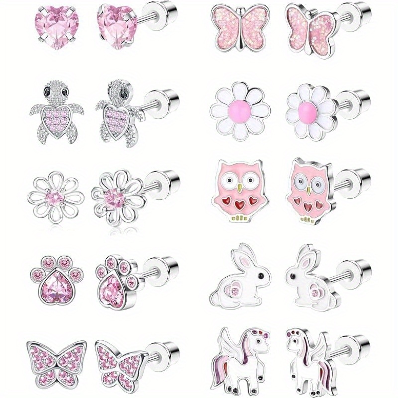 Image of 10 Pairs Hypoallergenic Stud Earrings Set For Sensitive Ears With Stainless Steel Post In And Multi-styles For Christma's Gift, Ideal For New Year & Daily Wear