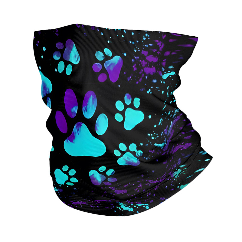 Image of -the-dark Paw Print Design, Lightweight Breathable Neck Gaiter, Moisture-wicking And Quick-drying Multifunctional Polyester Headscarf And Face Mask, Unisex, Suitable For Outdoor Activities