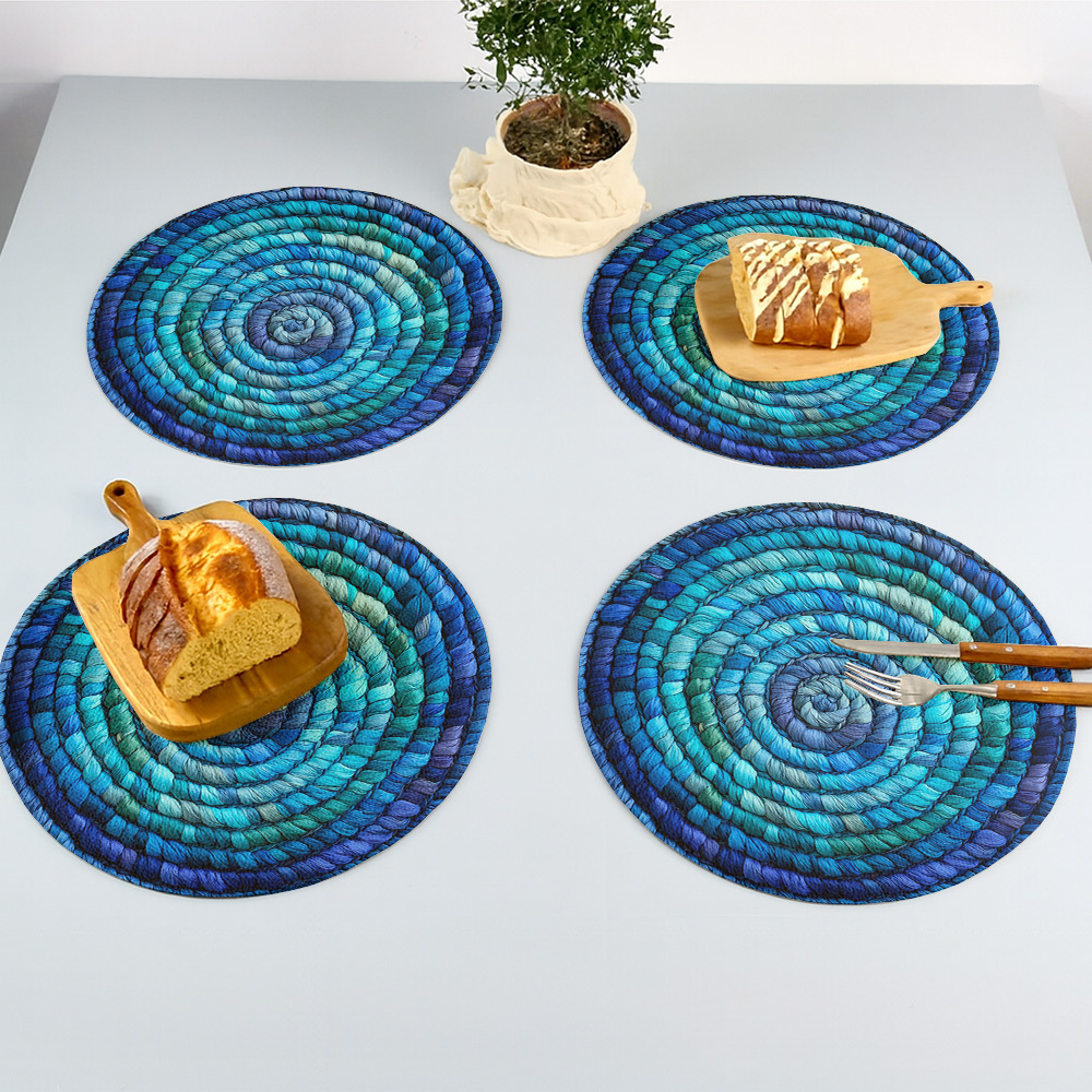 E-shop Set mit 4 Türkis Blau und Türkis Grün Runde Tischsets - Hitzebeständig und Waschbar - Attraktive Tischsets aus Holz, Geeignet für Esstische,
