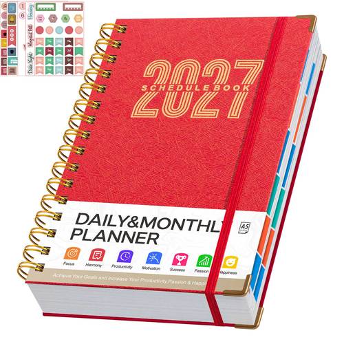 item picture hardcover executive notebook with 5pcs planning stickers 2027 monthly planner academic agenda organizer spiral binding multifunctional monthly schedule book for student office and business use daily planning